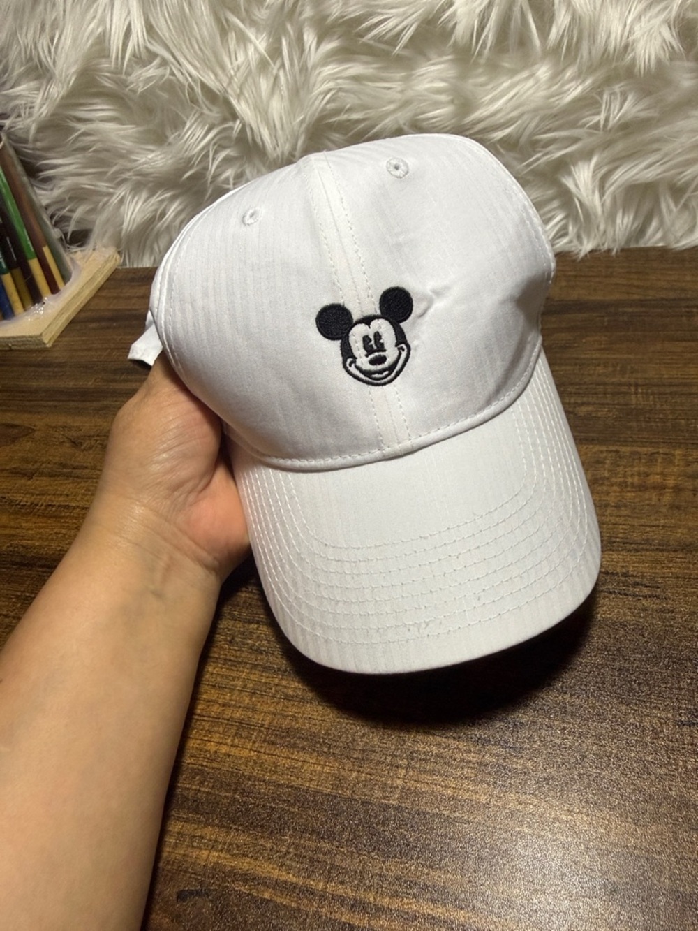 Nike White Baseball Cap with Black Mickey Embroidered Logo